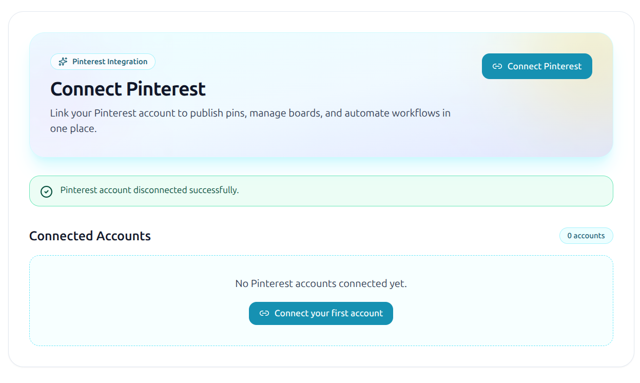 Connect Pinterest account